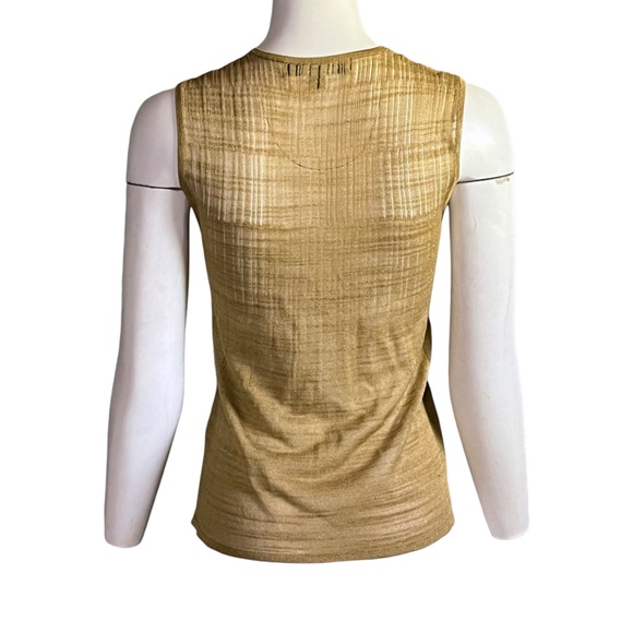 Emanuel Ungaro Vintage Tank Top Taupe Metallic Gold Knit Crew Neck Size M - Picture 4 of 9